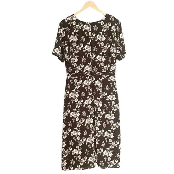 NWT DownEast Dress Black & Ivory Floral Surplice Midi Modest Dress Size Large - Picture 3 of 14